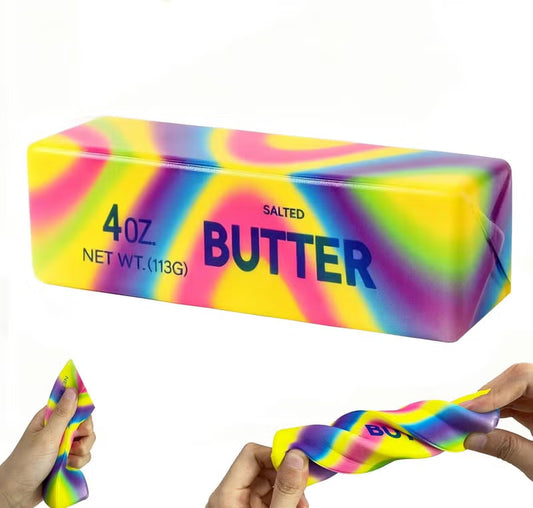سكووشي الزبدة قوس قزح | Rainbow Butter Squishy – Soft Sensory Toy 🌈🧈
