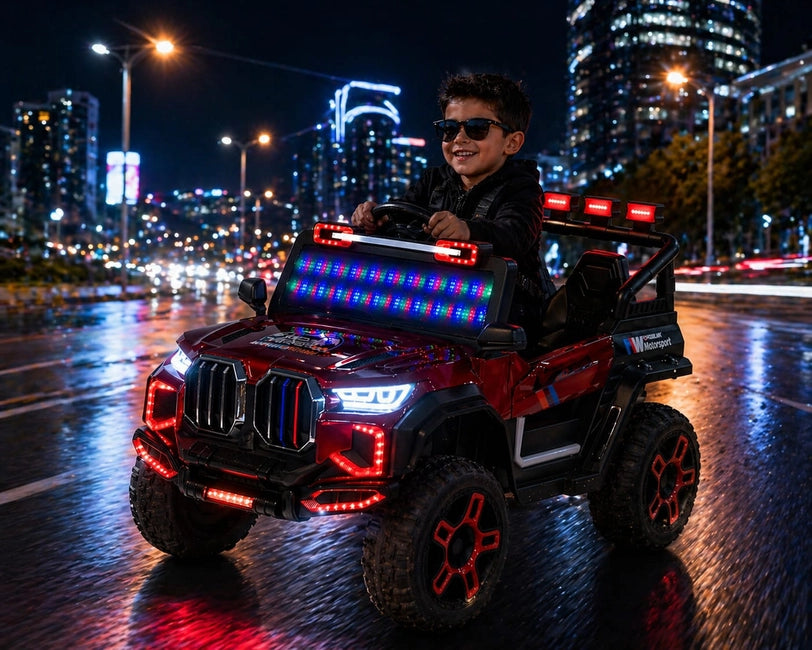 جيب دفع رباعي كهربائي للأطفال بإضاءة LED كاملة – سيارة مغامرات فاخرة بتصميم SUV رياضي 🚙✨