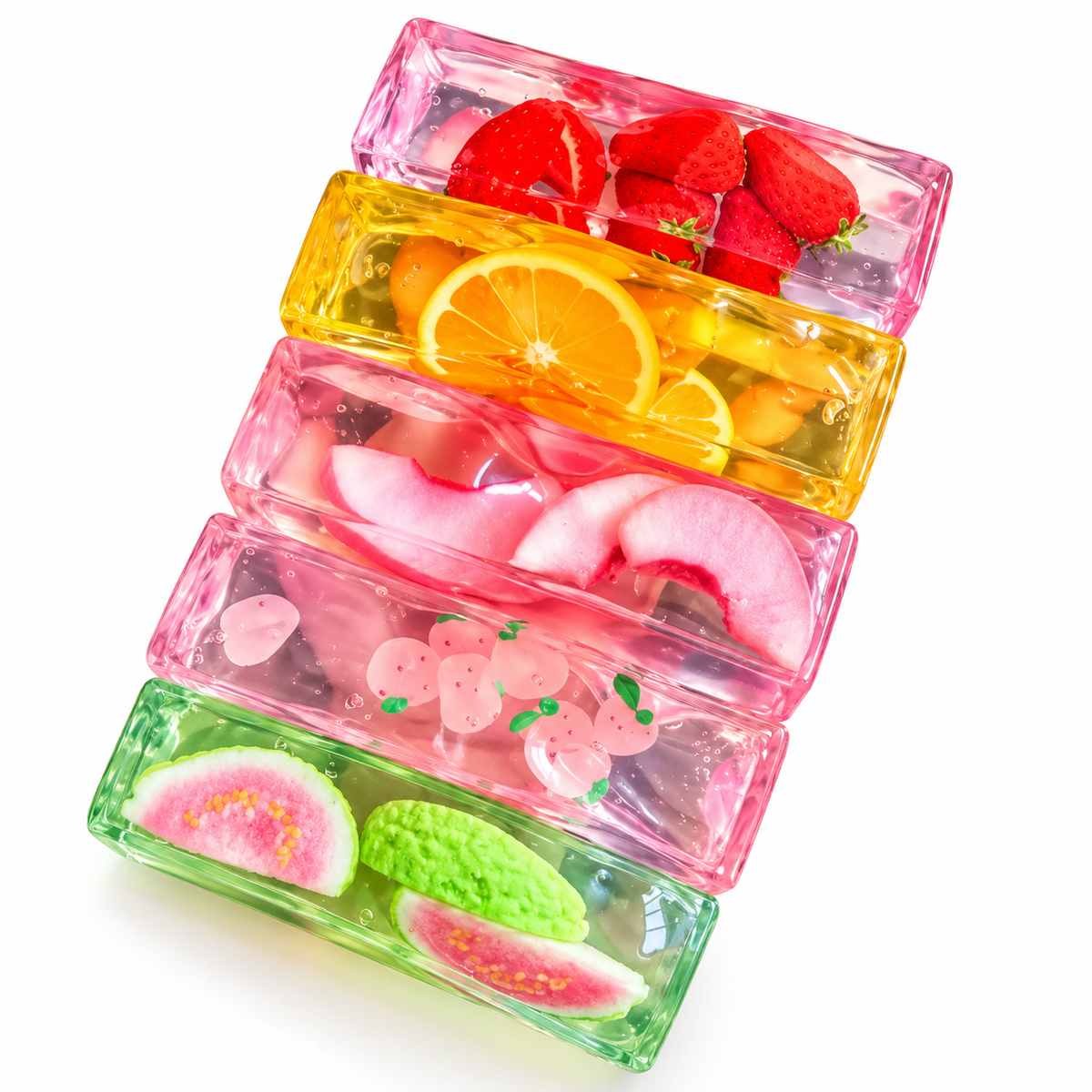 سكوشي باتر شفاف بالفواكه المتنوعة | Assorted Fruit Transparent Butter Squishy – Sensory Toy