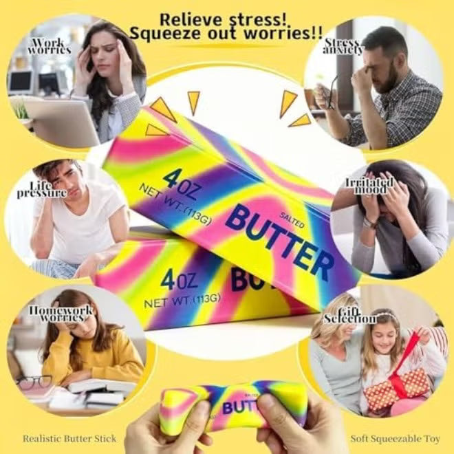 سكووشي الزبدة قوس قزح | Rainbow Butter Squishy – Soft Sensory Toy 🌈🧈