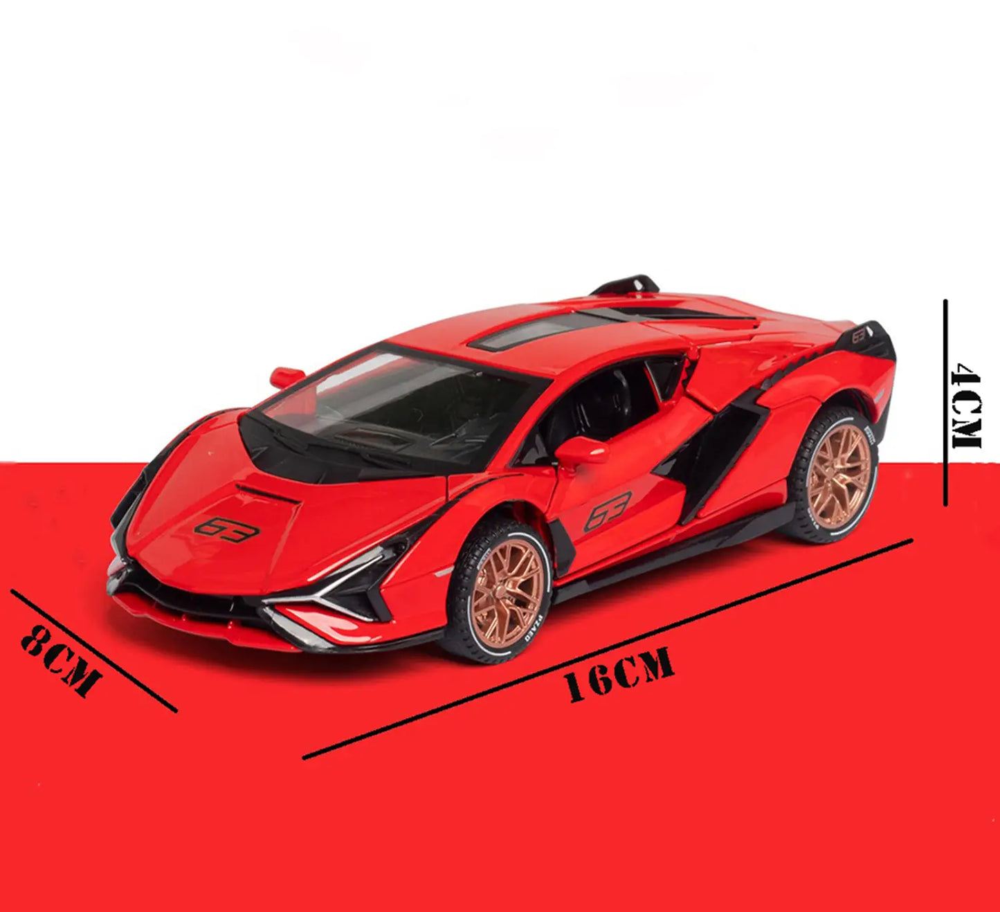 مجسم سيارة سوبر رياضية حمراء بمقياس 1:32 – تصميم فاخر بأبواب متحركة | 1:32 Red Supercar Die-Cast Model – Premium Collectible with Opening Doors