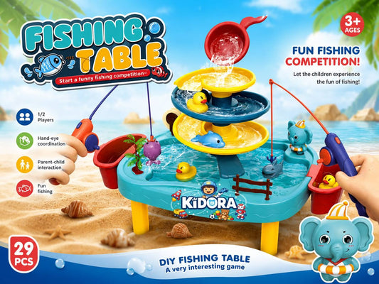 طاولة صيد الأسماك المائية للأطفال 29 قطعة مع صنارتين | Kids Fishing Water Table Play Set – 29 PCS