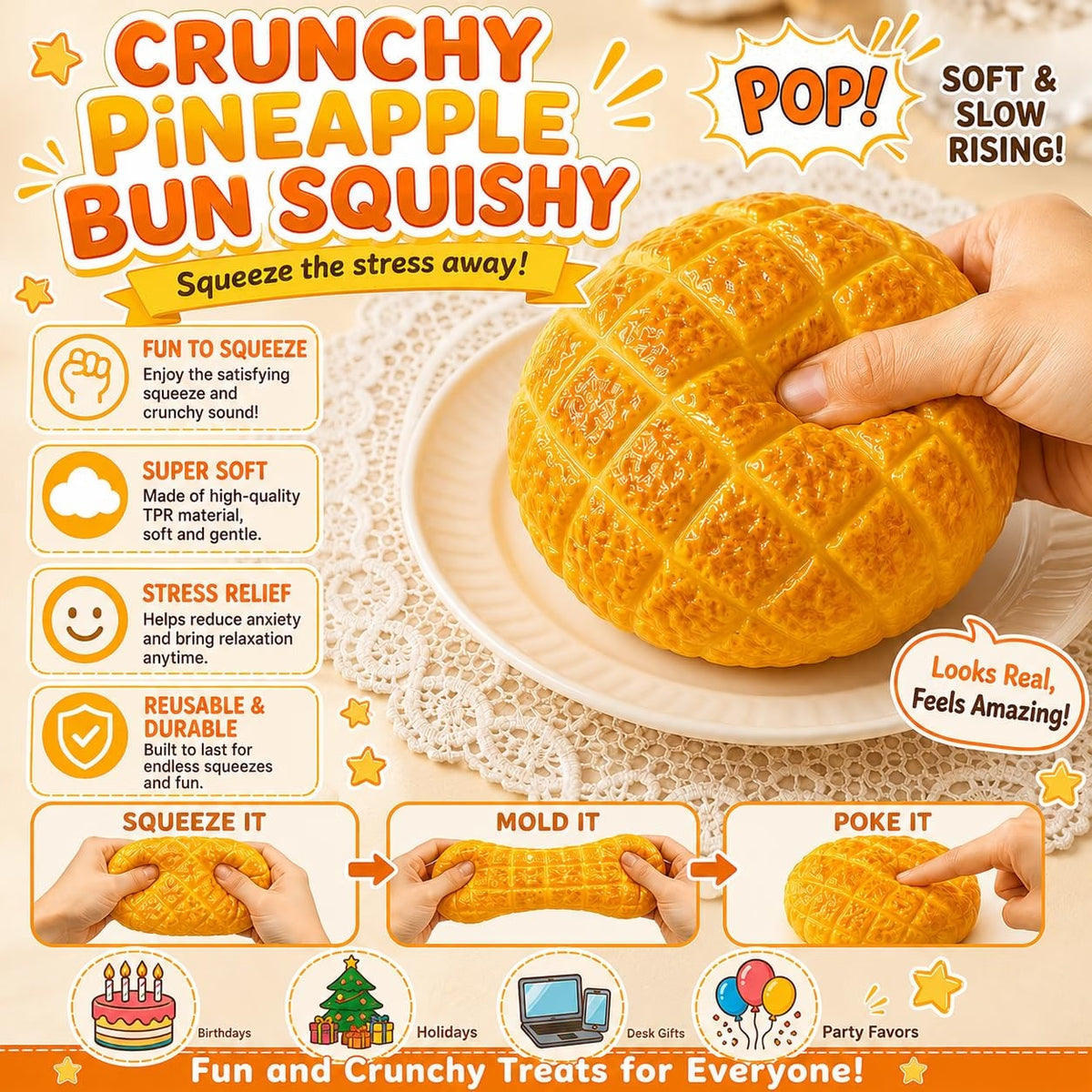سكووشي توست الأناناس المقرمش | Crunchy Pineapple Toast Squishy Toy 🍍🍞
