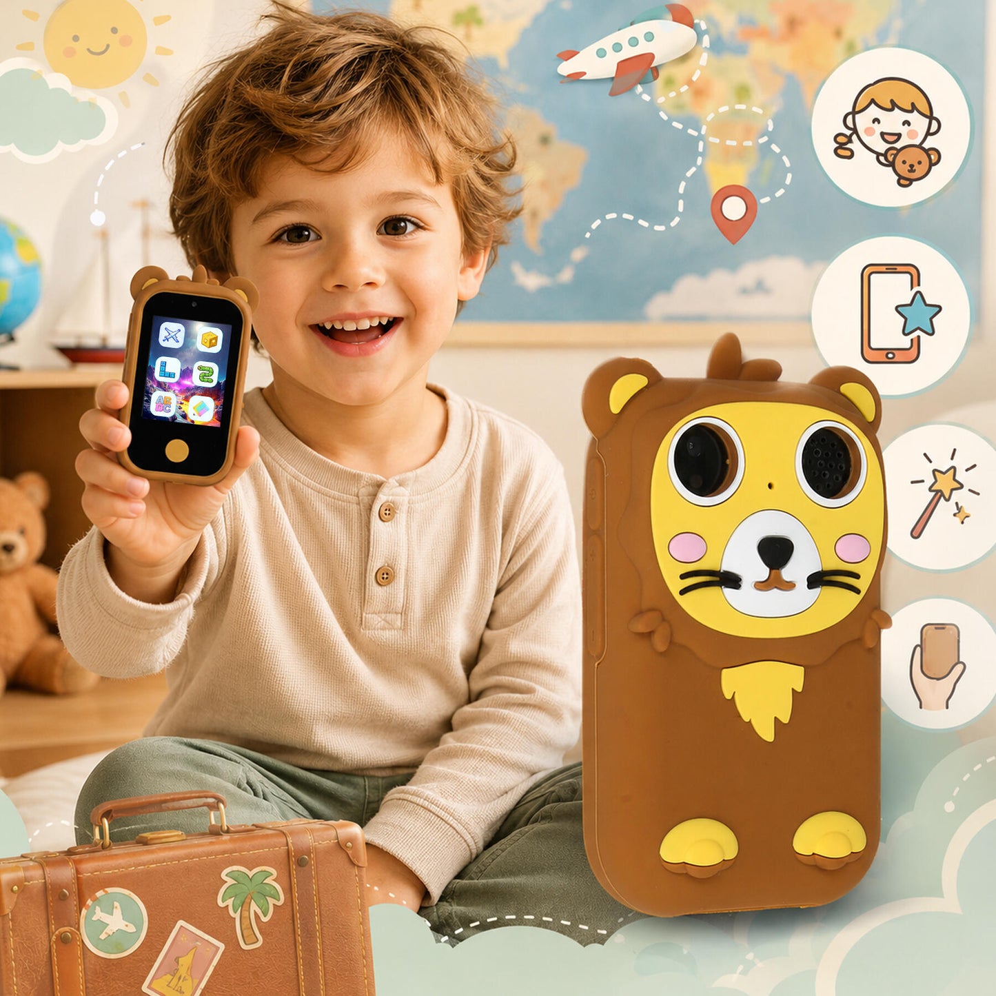 الهاتف الذكي للأطفال بتصميم الأسد | Lion Smart Kids Phone – Kids Toy 🦁📱